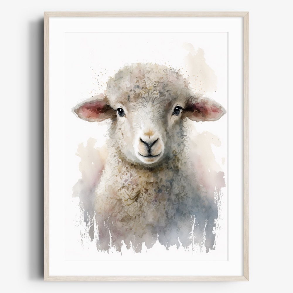 Watercolor Cute Floral Sheep Lamb Wall Art Illustration Print Poster Unframed